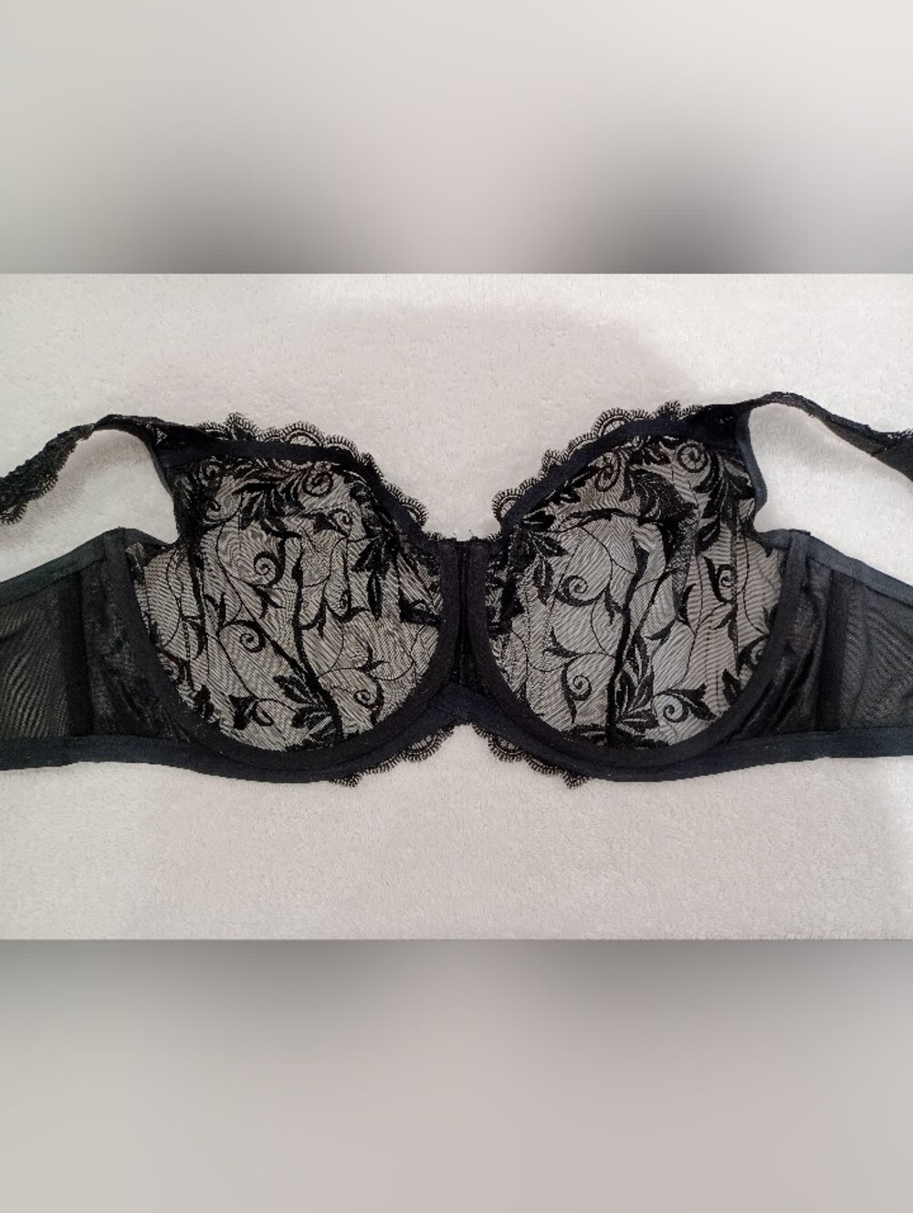 Soma Sensuous Lace Black Sheer Underwire Bra with Floral Embroidery, Size 42D - Picture 11 of 16